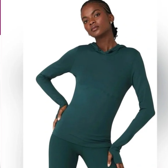 ALO Yoga Alosoft Hooded Runner Long-sleeve In Midnight Green - Small - Picture 1 of 5